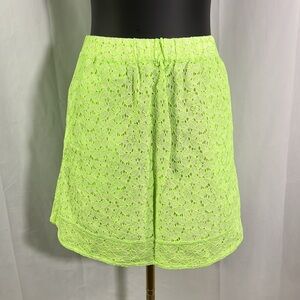 NWT J. Crew Factory Neon Lime Green Lace Overlay Pull-On Mini Skirt